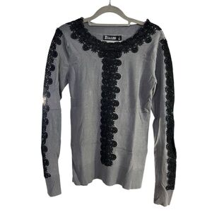 Gray and Black Lace detail Long Sleeve Sweater Size XS - 7th Avenue by NY&Co.